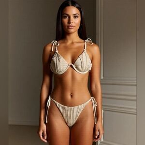 Zaful Textured Cream Bikini Set
